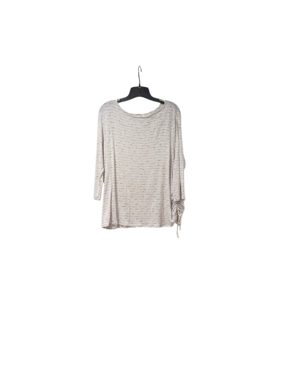 Pure Jill Beige Gray Ruched Tie Side Super Soft Boat Neckline Blouse Timeless L
